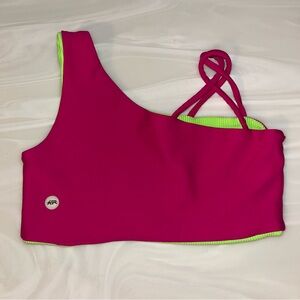 Tiger Friday May Reversible Pink and Green One-Shoulder top